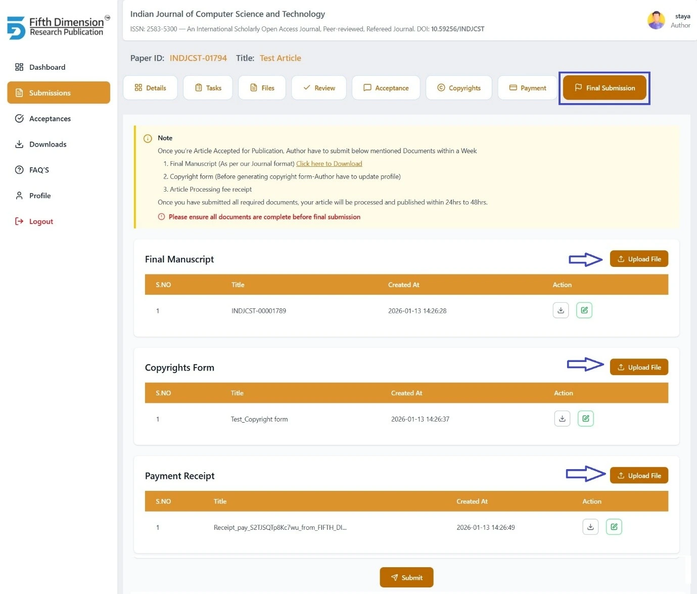 EMS Final Submission Tab