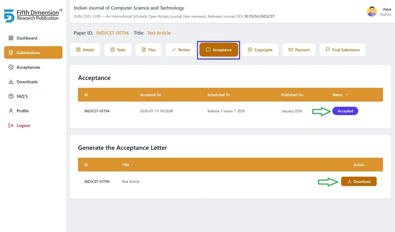EMS Acceptance Tab